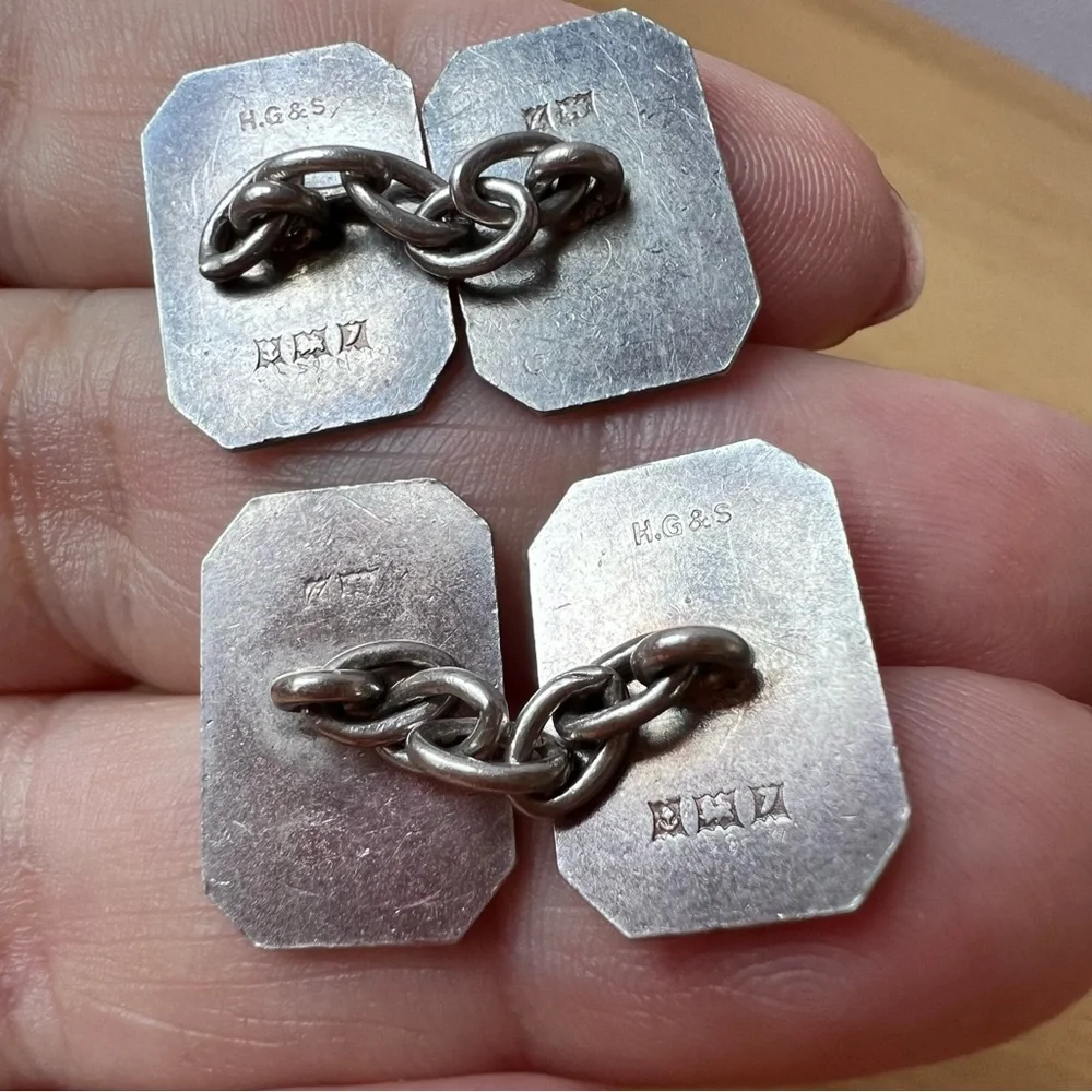 HENRY GRIFFITH & SONS ANTIQUE ENGLISH STERLING SILVER CUFFLINKS HALLMARKED
